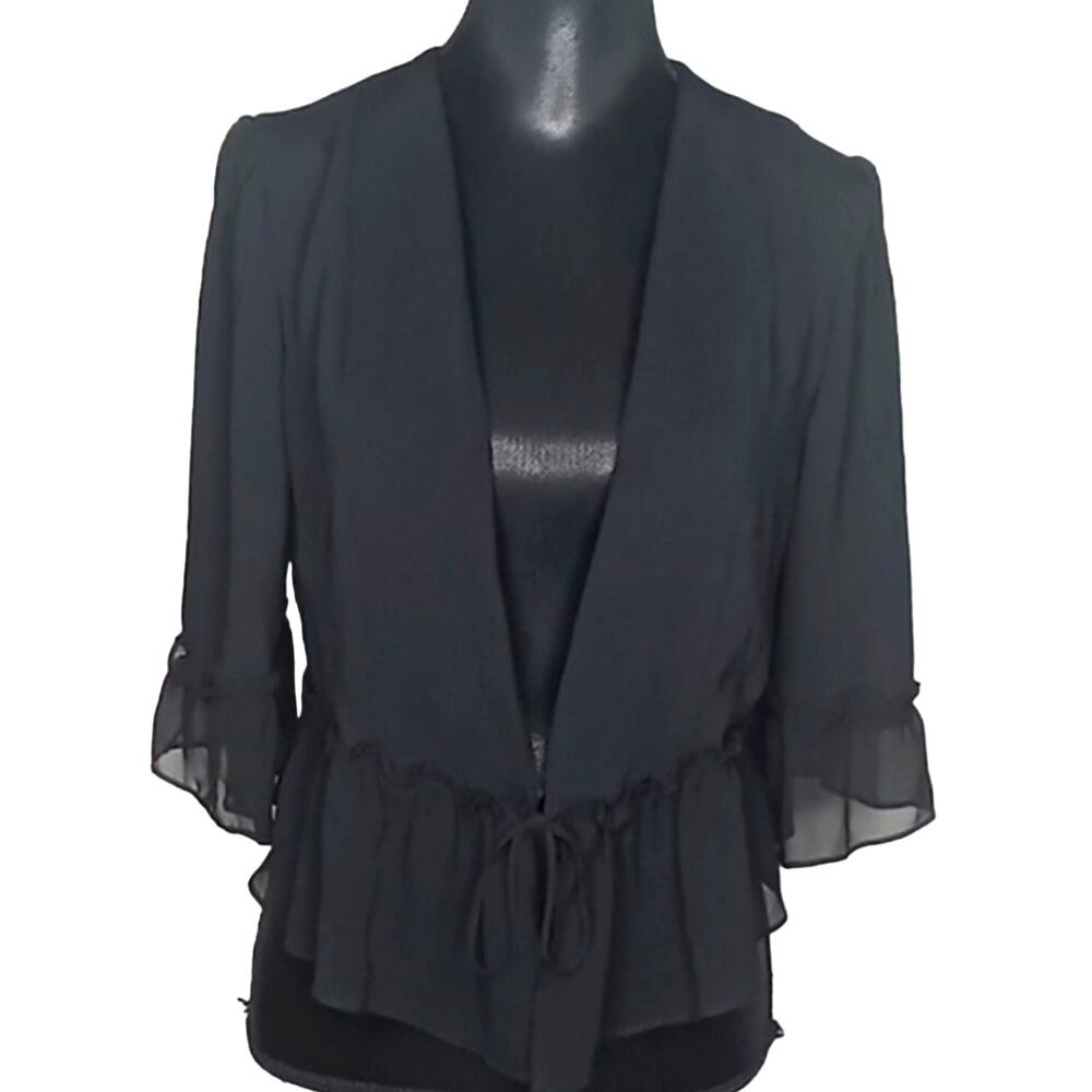 BCBGeneration Black Sheer Ruffle Front Blouse
